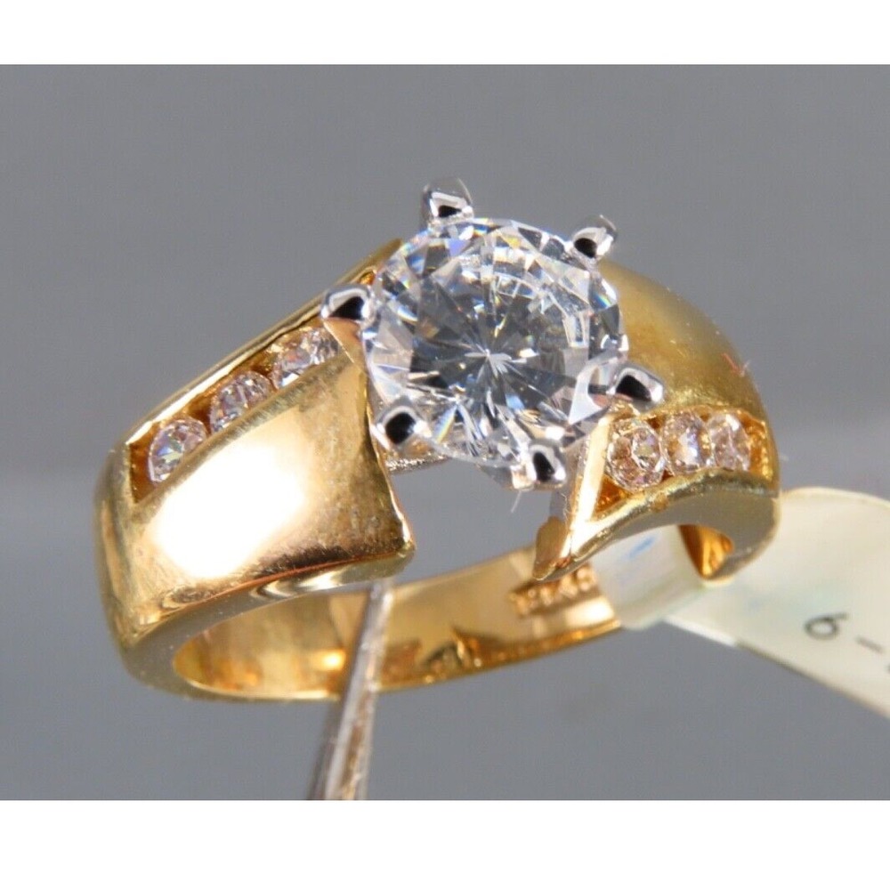 Vtg Nos New RS COVENANT 18K GE Yellow Gold Plate CZ COCKTAIL WEDDING RING sz 9
